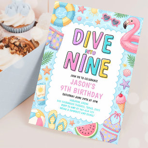 Invitation Plongez dans la fête d'anniversaire de 9 ans au bo