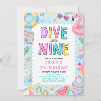 Invitation Plongez dans la fête d'anniversaire de 9 ans au bo