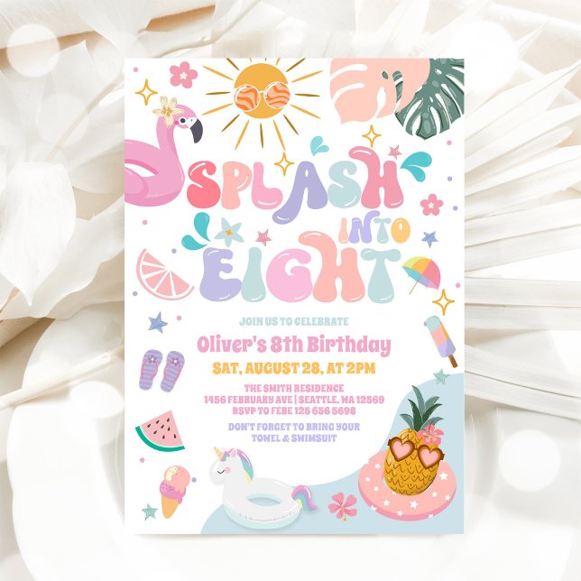 Invitation Plongez dans la fête d'anniversaire de huit ans au (Créateur téléchargé)