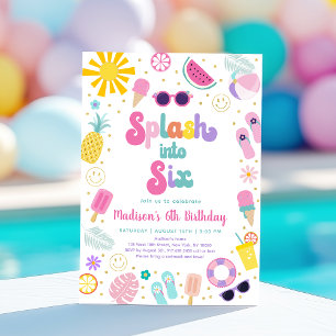 Invitation Plongez dans la fête de la piscine de six filles A