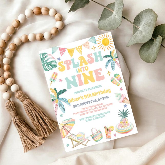 Invitation Plongez dans la fête de plage Nine pour un 9e anni (Créateur téléchargé)