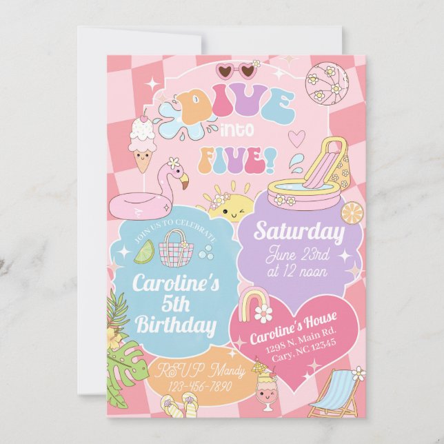 Invitation Plongez dans l'anniversaire de fille de Five invit (Devant)