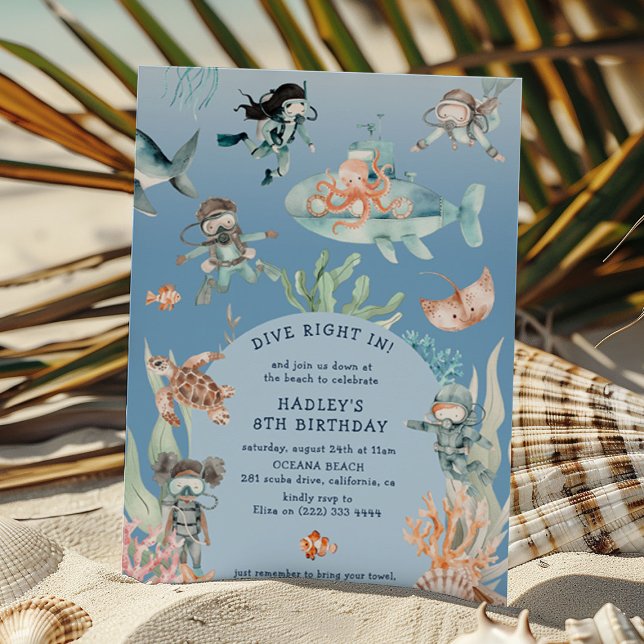 Invitation Plongez dans l'aventure Anniversaire de plage pour (Créateur téléchargé)