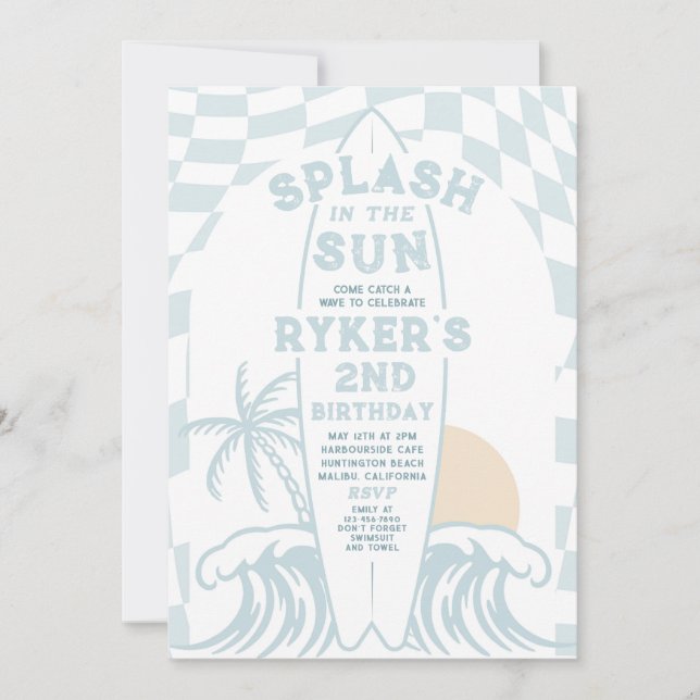 Invitation Plongez Dans Le Surf Moderne Soleil Surf Anniversa (Devant)