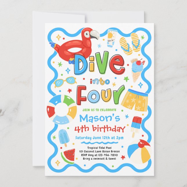 Invitation Plongez dans quatre ans d'anniversaire de fête au  (Devant)