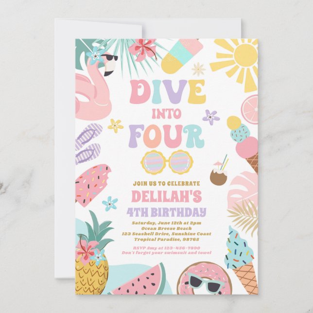 Invitation Plongez dans quatre fêtes d'anniversaire tropicale (Devant)