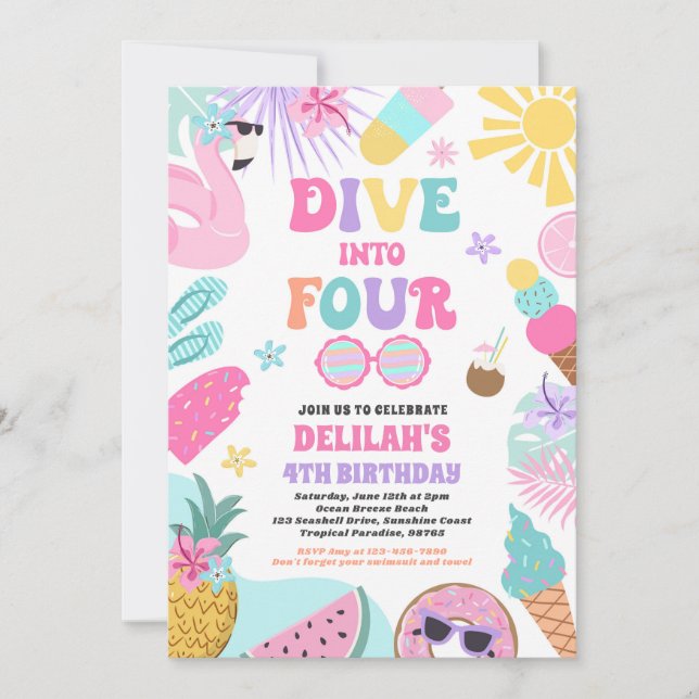 Invitation Plongez dans quatre Tropical Beach 4e anniversaire (Devant)