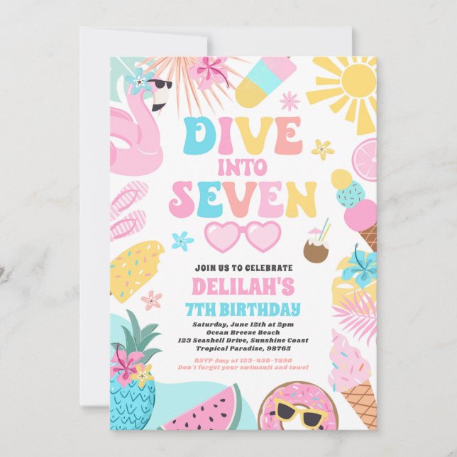 Invitation Plongez dans Sept Fête d'anniversaire tropicale de (Devant)