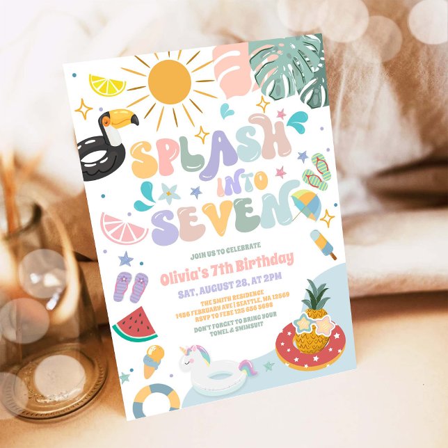 Invitation Plongez dans Sept Fête de Piscine Été 7e Anniversa (Créateur téléchargé)