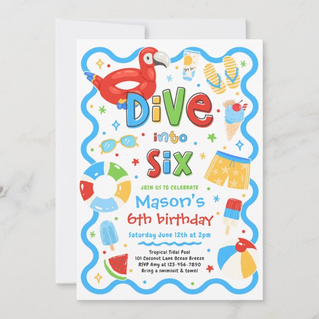 Invitation Plongez dans Six Fête d'anniversaire de 6 ans à la (Devant)