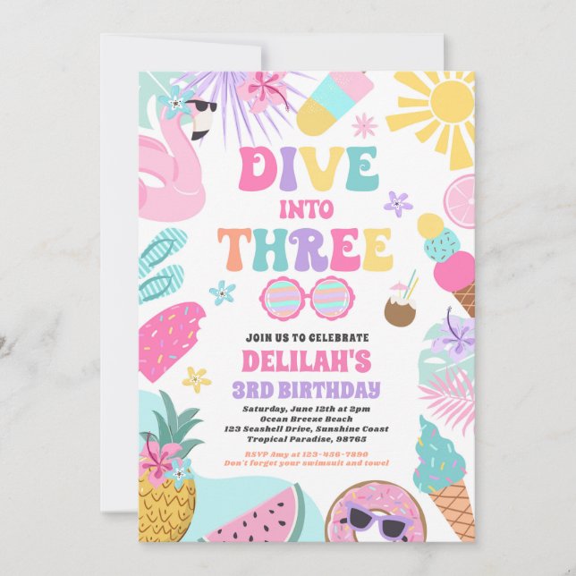 Invitation Plongez dans Trois Fête d'anniversaire de 3 ans su (Devant)