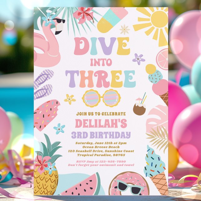 Invitation Plongez dans Trois Fête d'anniversaire de 3 ans su (Créateur téléchargé)
