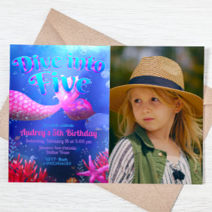 Invitation Plongez en cinq - Sirène avec paysage photo