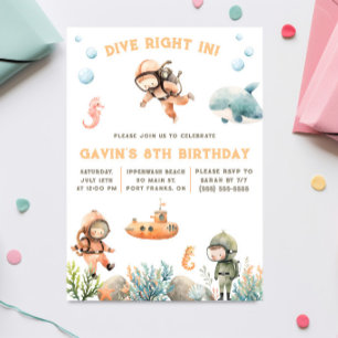 Invitation Plongez, sous la mer, anniversaire plongée en scap