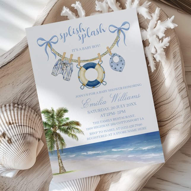 Invitation Plouf Plouf Bébé Garçon Baby Shower Côté Mer (Créateur téléchargé)