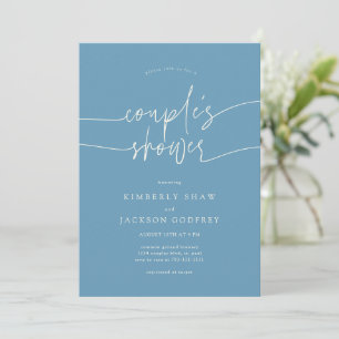 Invitation Pluie de Couple Minimaliste Script Bleu Denim