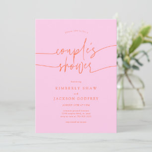 Invitation Pluie de Couple Script Minimaliste Rose Orange