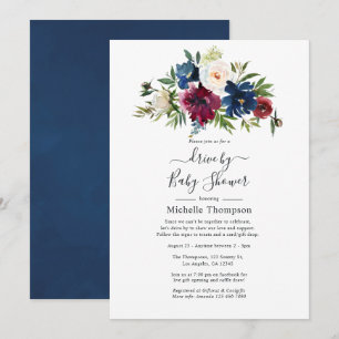 Invitation Pluie de fleurs bordeaux et marine