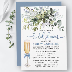 Invitation Pluie de Mariage Aquarelle Verdure Nœud Bleu Pouss