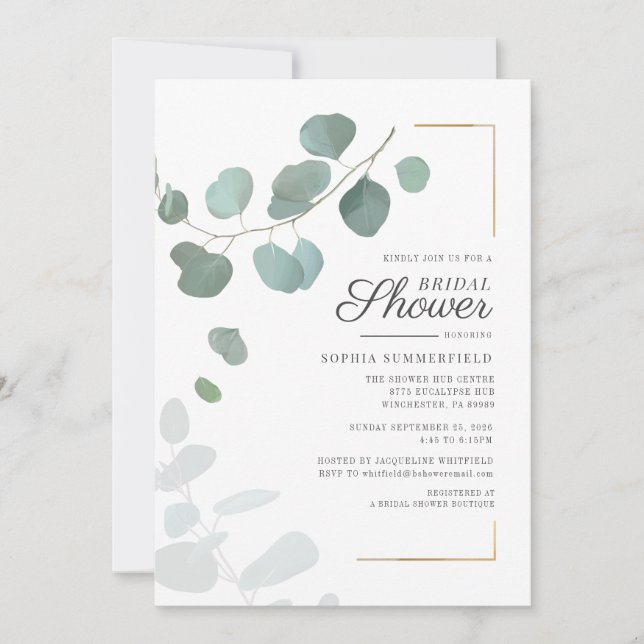 Invitation Pluie de mariage Eucalyptus Script Végétation Succ (Devant)