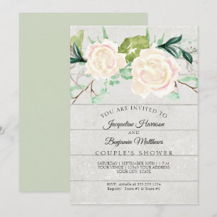 Invitation Pluie de mariage Rustique Bois Aquarelle Roses ivo