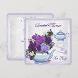 Invitation Pluie de Mariée Fleurie Tea Party Violet Bleu