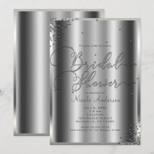Invitation Pluie de Mariée Moderne Argent Brillant Confetti G