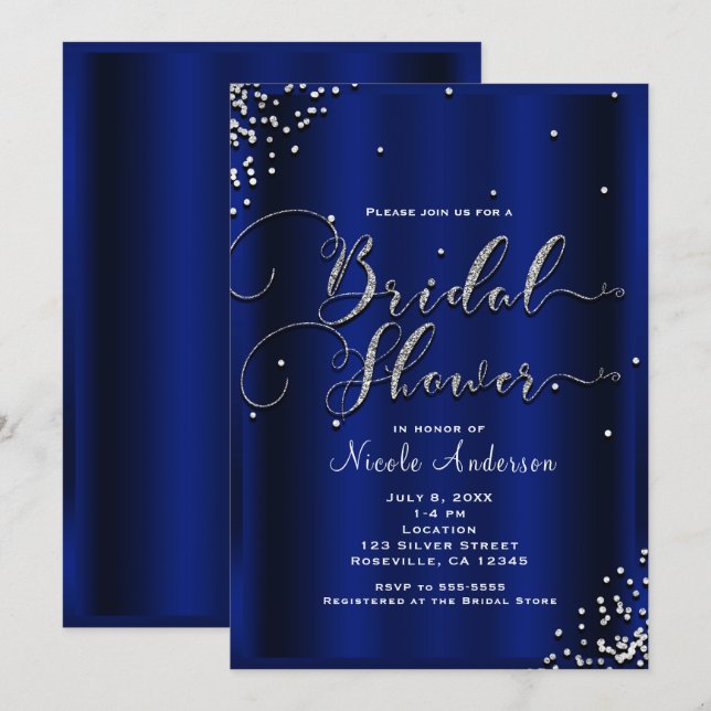 Invitation Pluie de Mariée Moderne Argent Brillant Confetti G (Devant / Derrière)