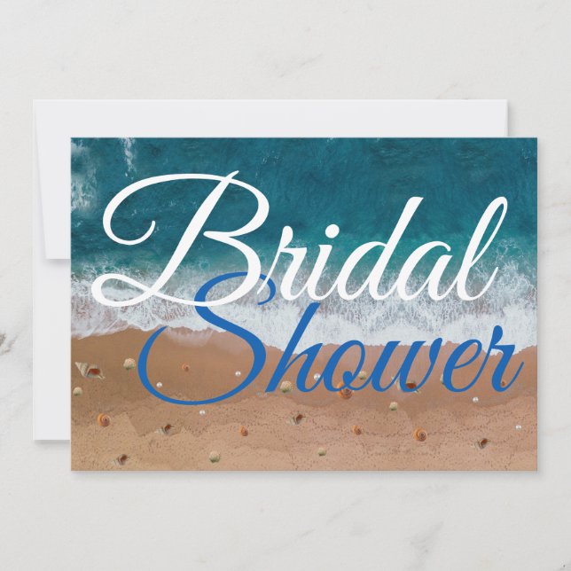 Invitation Pluie de Mariée Plage Été Typographie Blanche Bleu (Devant)