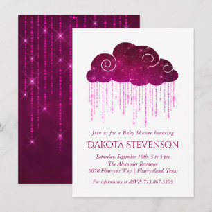 Invitation Pluie étincelante   Baby shower monochrome rose fo