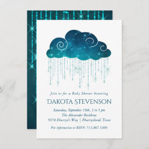 Invitation Pluie étincelante   Baby shower Turquoise et Blanc