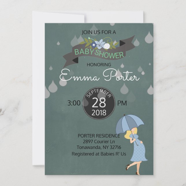 Invitation Pluie gouttes douche Baby shower parapluie (Devant)