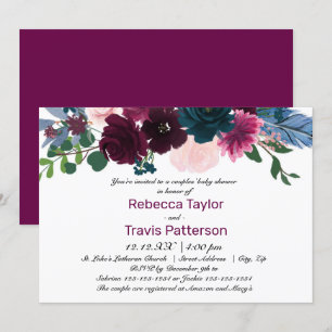 Invitation Plum à fleurs florales - Baby shower pour couples