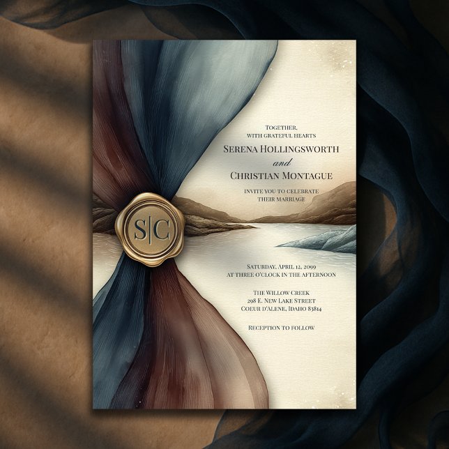 Invitation Plum and Blue Ombre Seal Watercolor Wedding (Plum and Blue Ombre Seal Watercolor Wedding Invitation
)