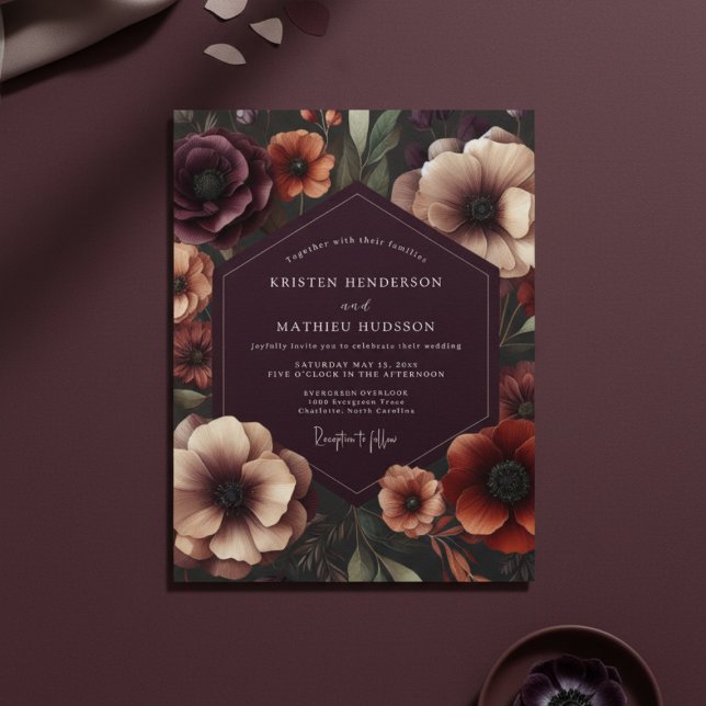 Invitation Plum Anemone Botanical Romance Wedding (Créateur téléchargé)