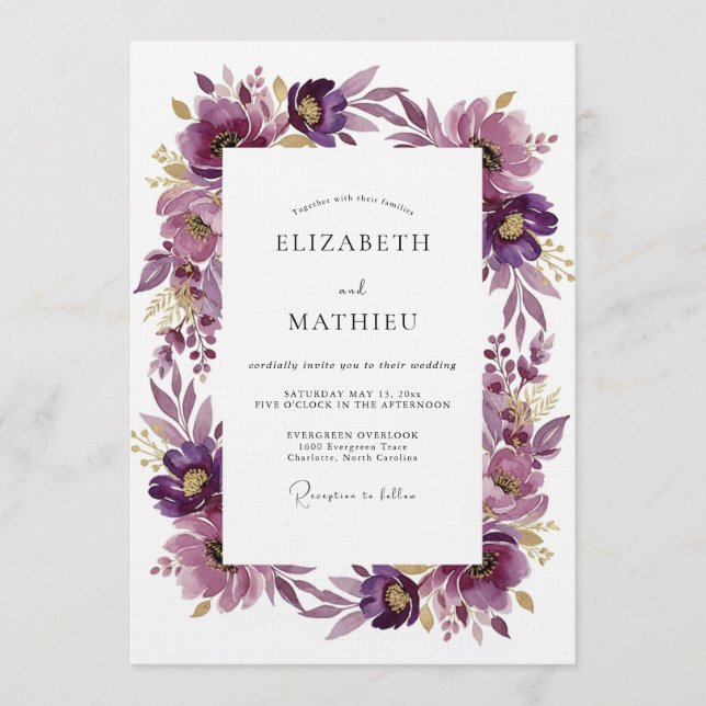 Invitation Plum Artistic Blossom Wedding (Devant)