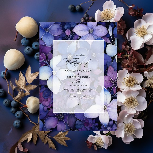 Invitation Plum, bleu marine et Mariage floral argenté (Créateur téléchargé)