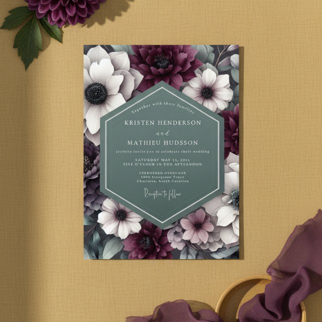 Invitation Plum Botanical Moody Wedding (Créateur téléchargé)