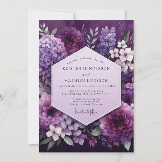 Invitation Plum Botanical Opulence Wedding (Devant)