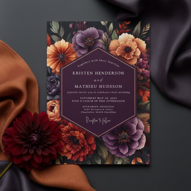 Invitation Plum Botanical Opulent Wedding (Créateur téléchargé)