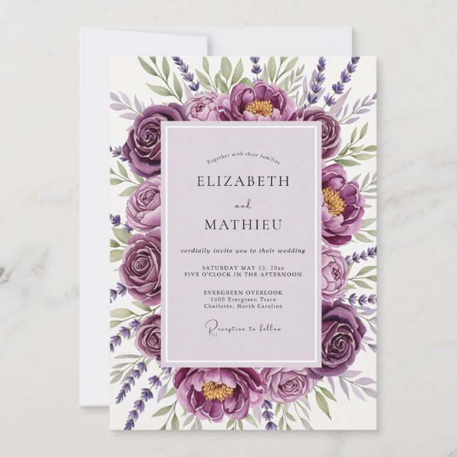 Invitation Plum Botanical Romantic Wedding (Devant)