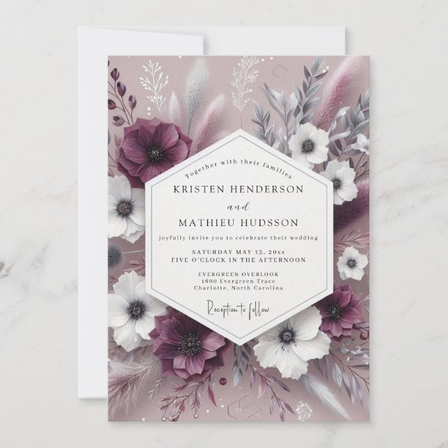 Invitation Plum Botanical Whimsical Wedding (Devant)