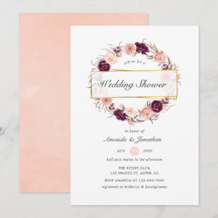 Invitation Plum Bourgogne et Wedding shower géométrique Blush