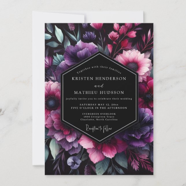 Invitation Plum Chiaroscuro Flora Wedding (Devant)