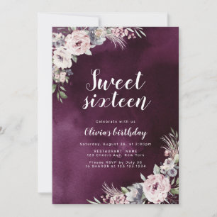 Invitation Plum & chou rose poussiéreux boho floral doux 16 a