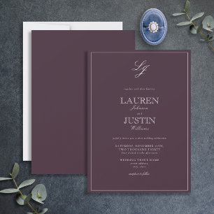 Invitation Plum classique violet Mariage de script Monogramme