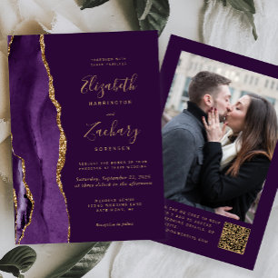 Invitation Plum d'agate d'or violet photo Code QR Mariage
