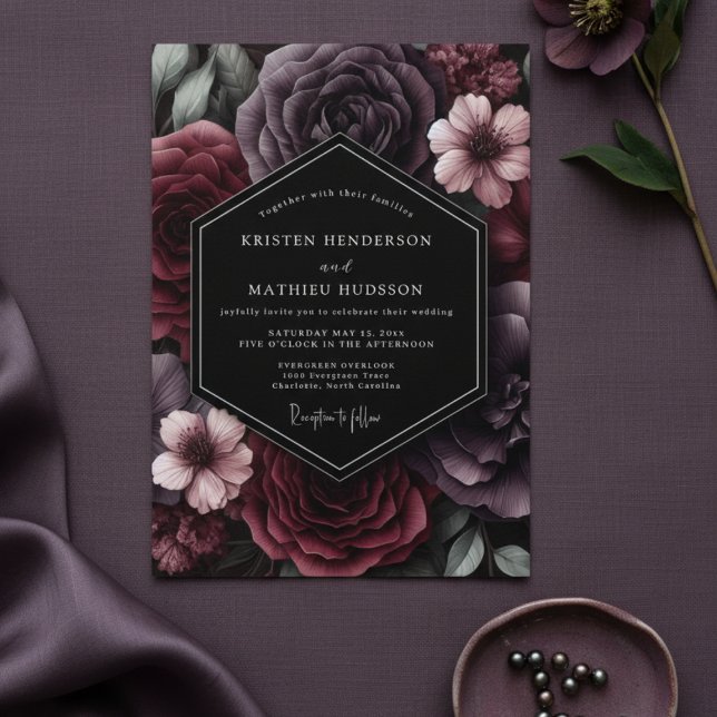 Invitation Plum Dark Bloom Romance Wedding (Créateur téléchargé)
