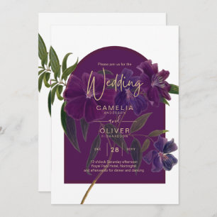 Invitation Plum d'aubergine Purple Floral Forêt Mariage vert