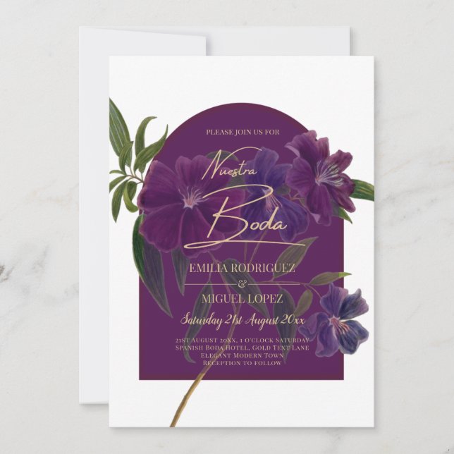 Invitation Plum d'aubergine Purple Floral Forêt Mariage vert (Devant)